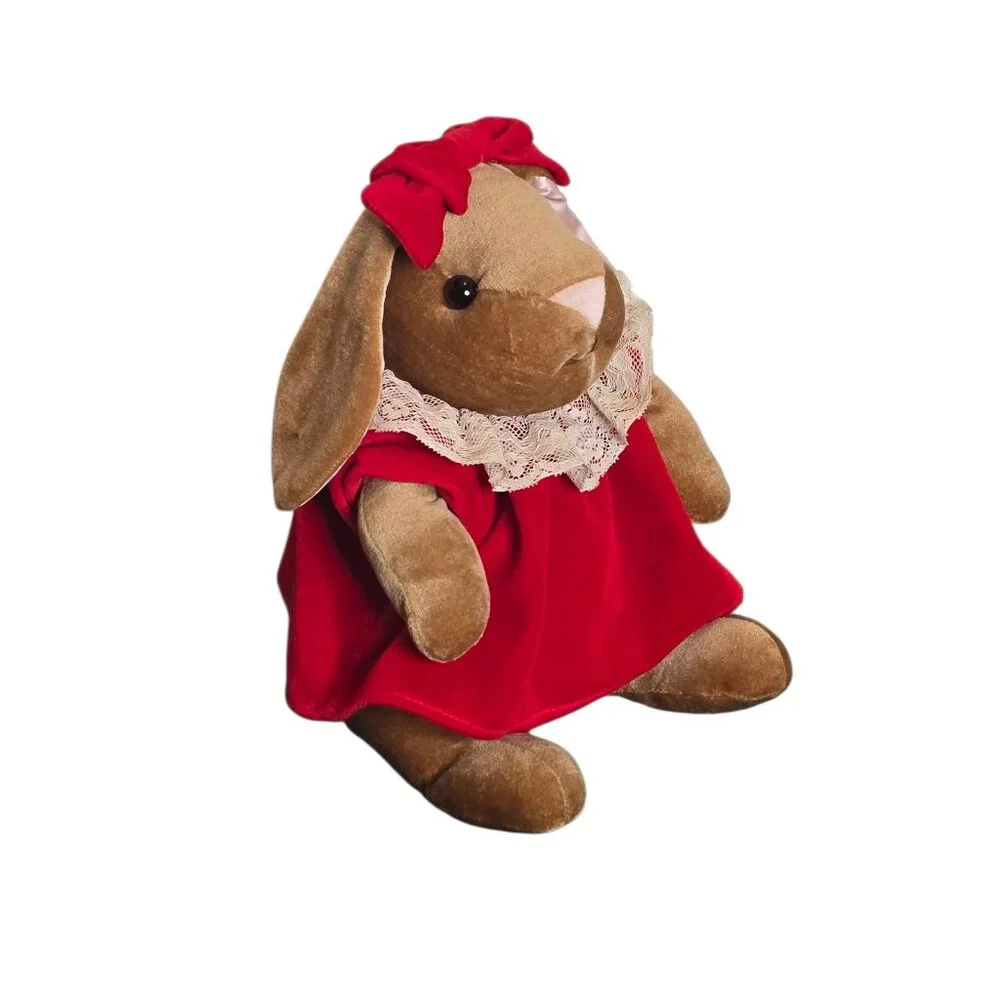 1985 Velveteen Rabbit Plush Bunny Toys R Us Stuffed Animal Red Dress Vintage